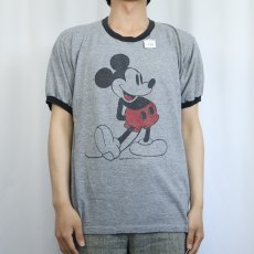 画像2: 70's Walt Disney MICKEY MOUSE USA製 白靴ミッキー キャラクタープリント リンガーTシャツ XL (2)