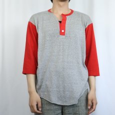 画像2: 80's MEDALION USA製 ヘンリーネック 2トーンTシャツ XL (2)