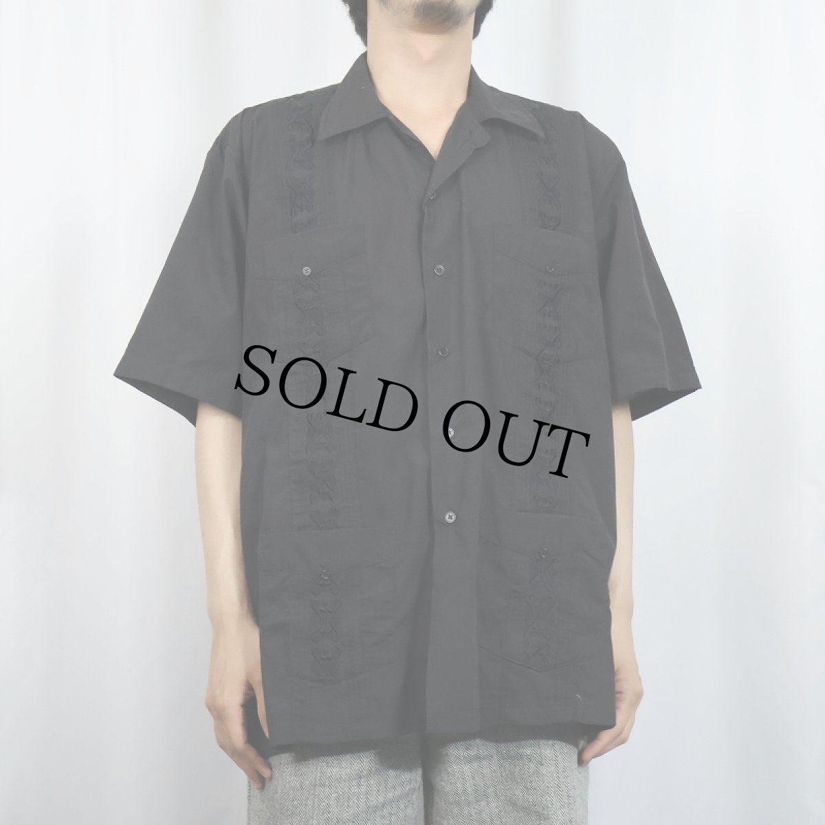 画像2: 90〜2000's PLATOON USA ポリコットン キューバシャツ BLACK M (2)