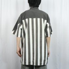 画像4: ストライプ柄 切り替えデザイン コットンシャツ L (4)
