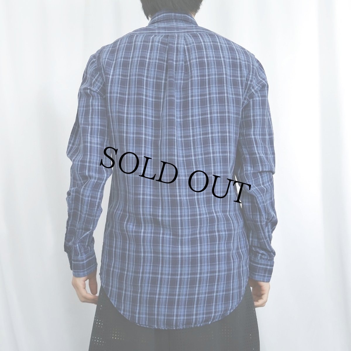 画像3: Ralph Lauren "CUSTOM FIT" チェック柄 シルクリネン ボタンダウンシャツ NAVY S (3)