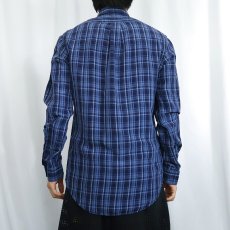 画像3: Ralph Lauren "CUSTOM FIT" チェック柄 シルクリネン ボタンダウンシャツ NAVY S (3)