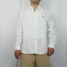 画像2: Ralph Lauren リネンボタンダウンシャツ M (2)
