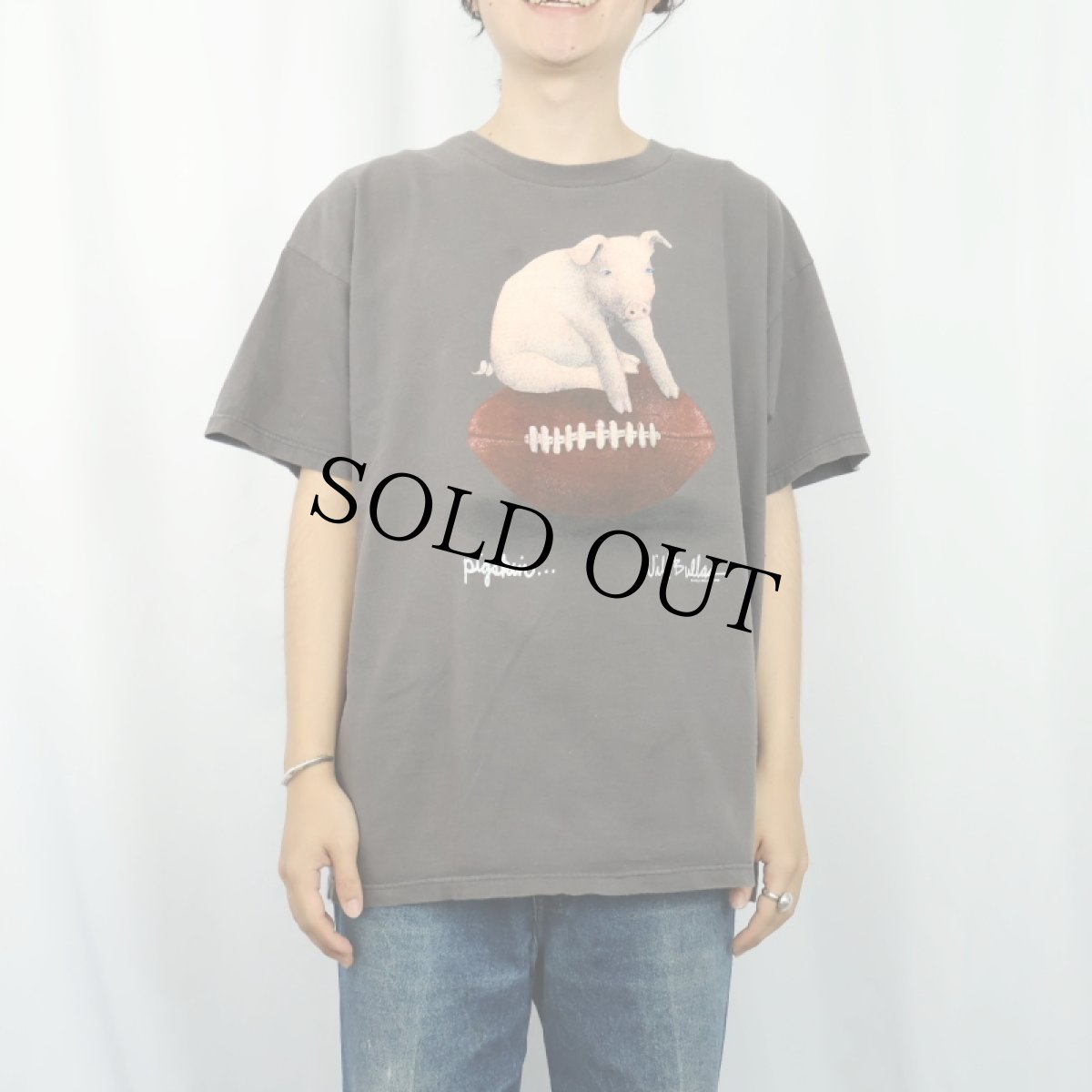 画像2: 90's Will Bullas "pigskin" アートプリントTシャツ XL (2)