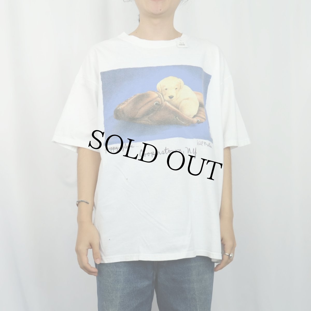 画像2: 2000's Will Bullas "Puppy glove... Cooperstown, NY" アートプリントTシャツ XL (2)