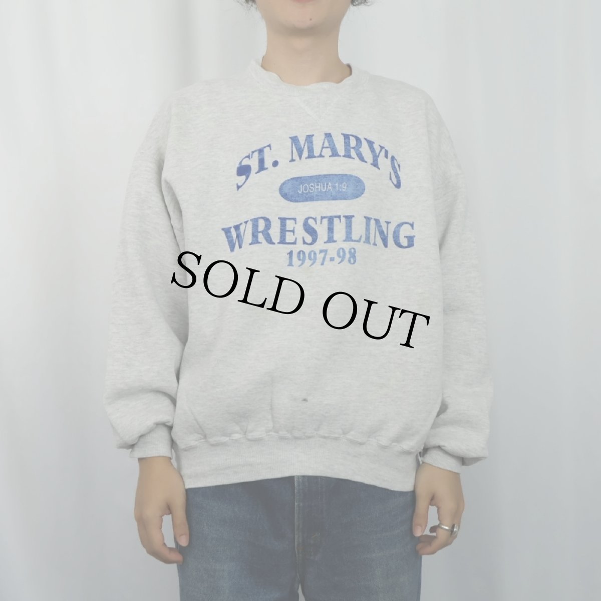 画像2: 90's〜 RUSSELL ATHLETIC USA製 "ST. MARY'S WRESTLING" 前V プリントスウェット XL (2)