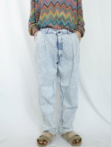 画像3: 90's Levi's 828 SILVERTAB USA製 ストライプ柄織 ケミカルウォッシュ 2タックデニムパンツ W36 (3)