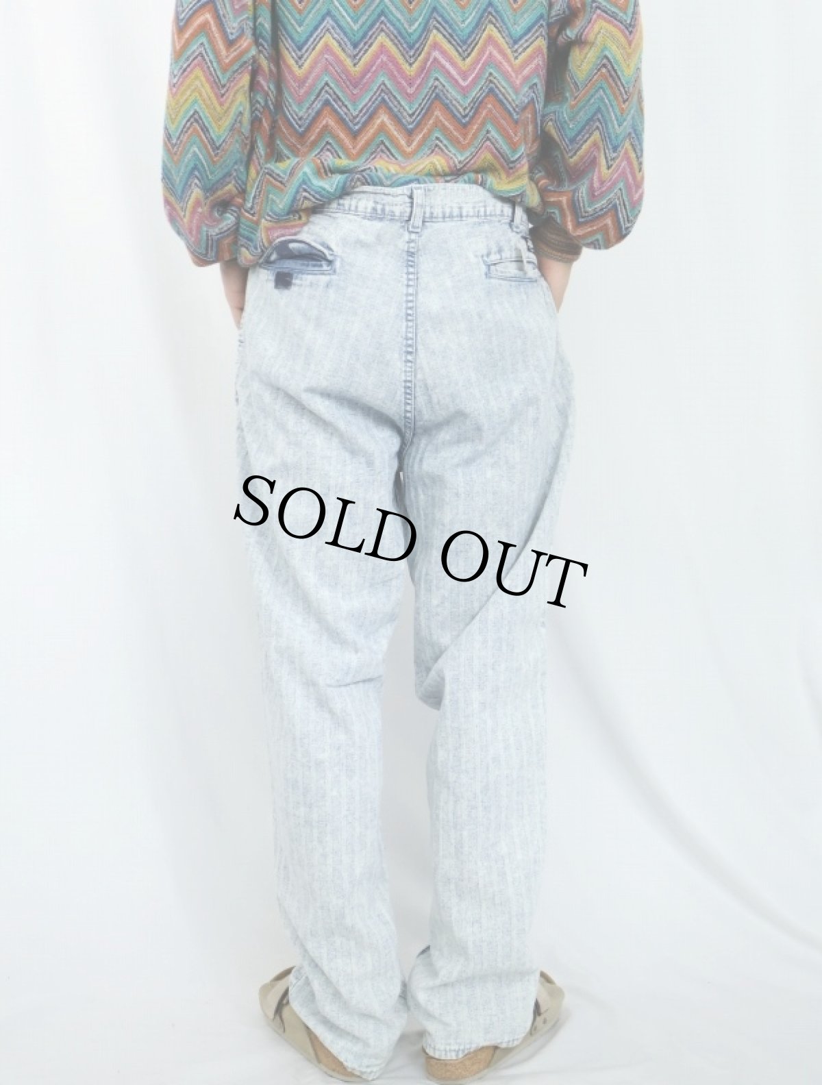 画像4: 90's Levi's 828 SILVERTAB USA製 ストライプ柄織 ケミカルウォッシュ 2タックデニムパンツ W36 (4)