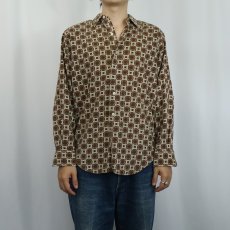 画像2: 90's BANANA REPUBLIC "SAFARI&TRAVEL" 総柄 プリントコーデュロイシャツ XS (2)