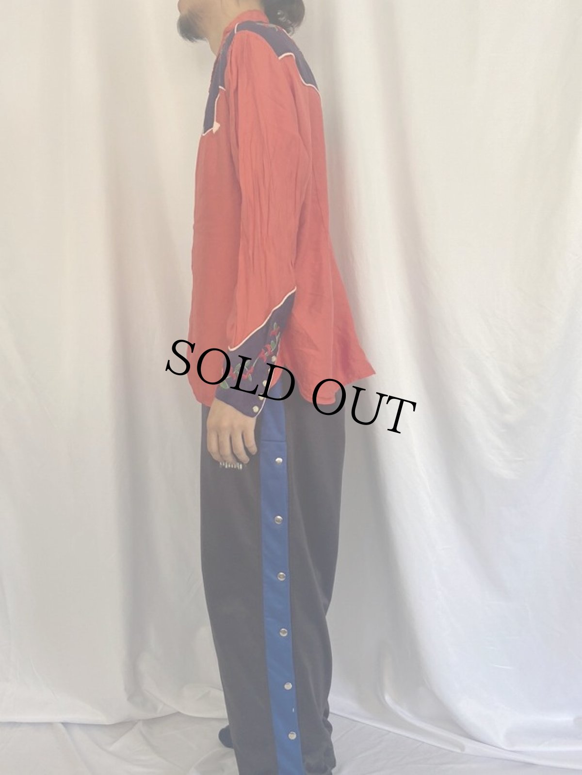 画像3: 50's 花柄刺繍 ツートーン レーヨンウエスタンシャツ (3)