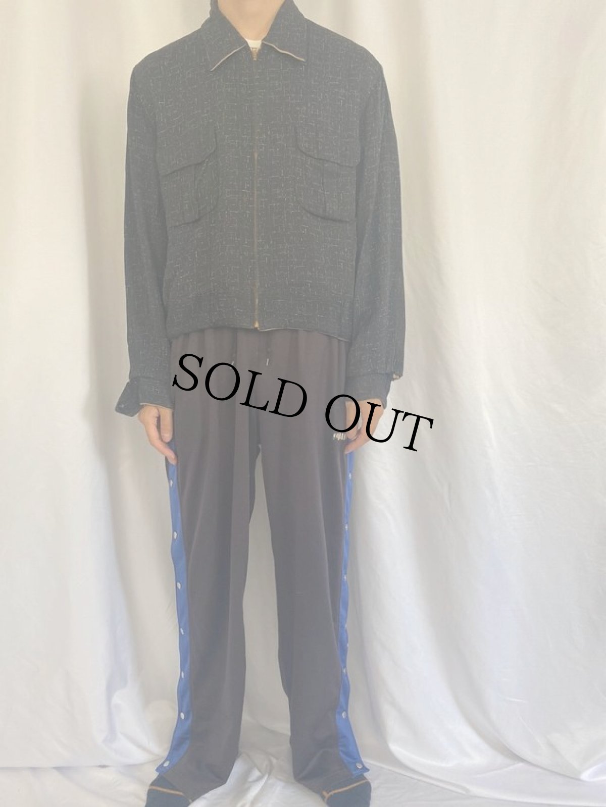 画像2: 50's 絣柄×フラップポケット リバーシブル レーヨンギャバジンジャケット (2)