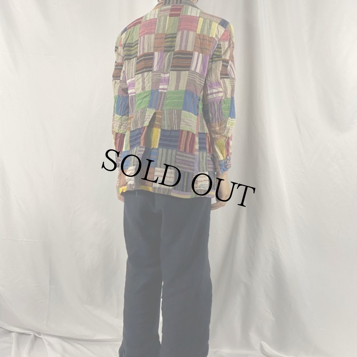 画像4: 80's フラワーピン付き クレイジーパターン インディアンマドラス リネンテーラードジャケット (4)