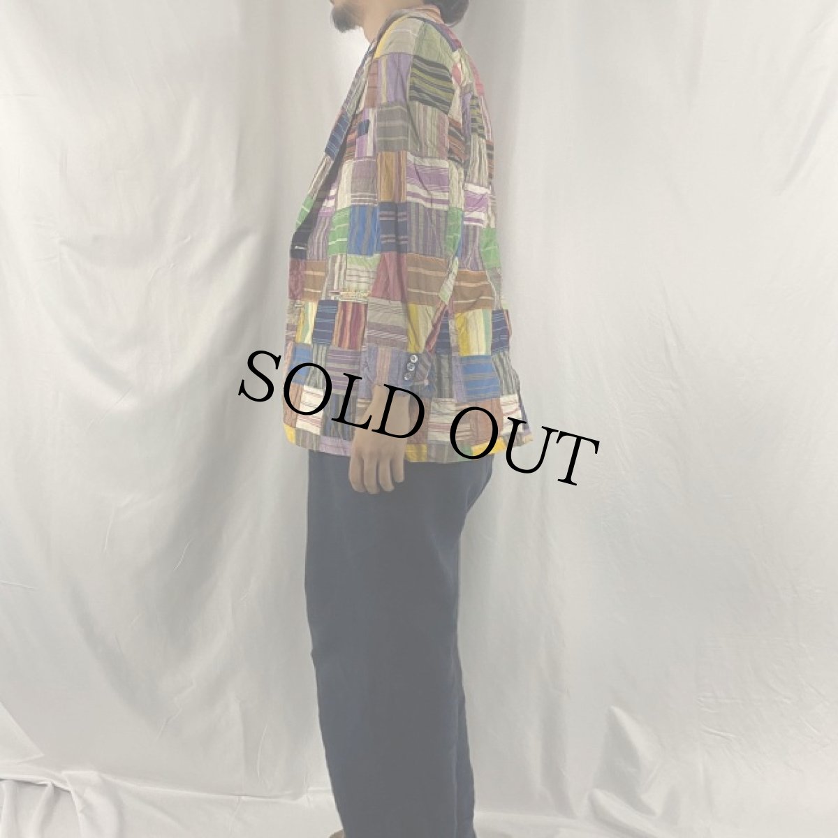 画像3: 80's フラワーピン付き クレイジーパターン インディアンマドラス リネンテーラードジャケット (3)