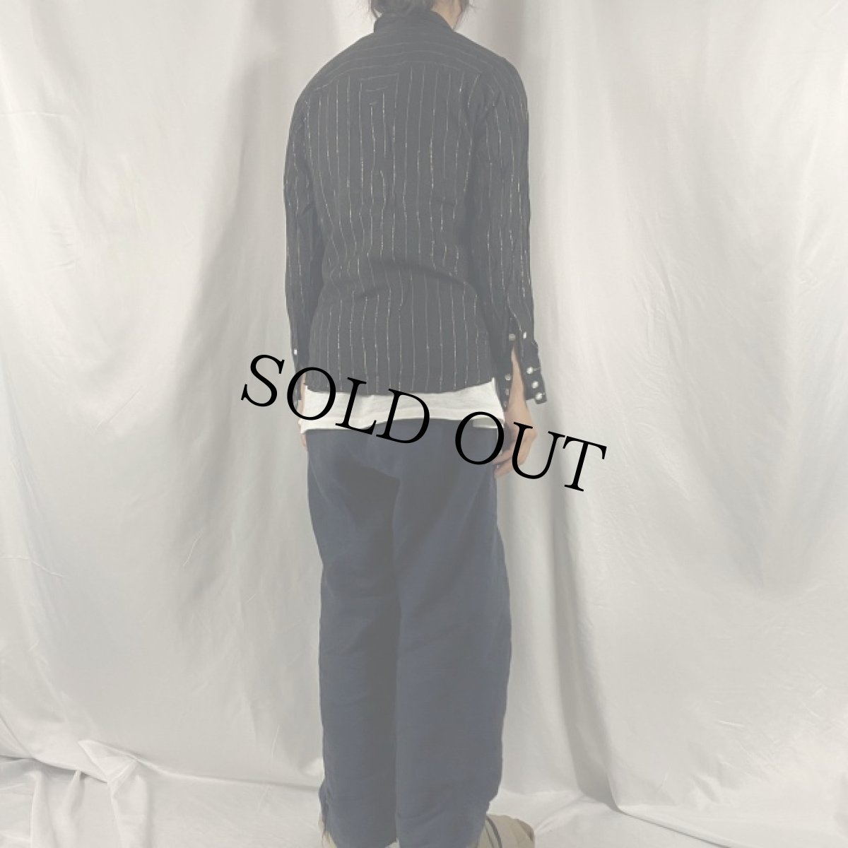 画像4: 50〜60's MILLER ストライプ柄×柄織り レーヨンウエスタンシャツ BLACK (4)