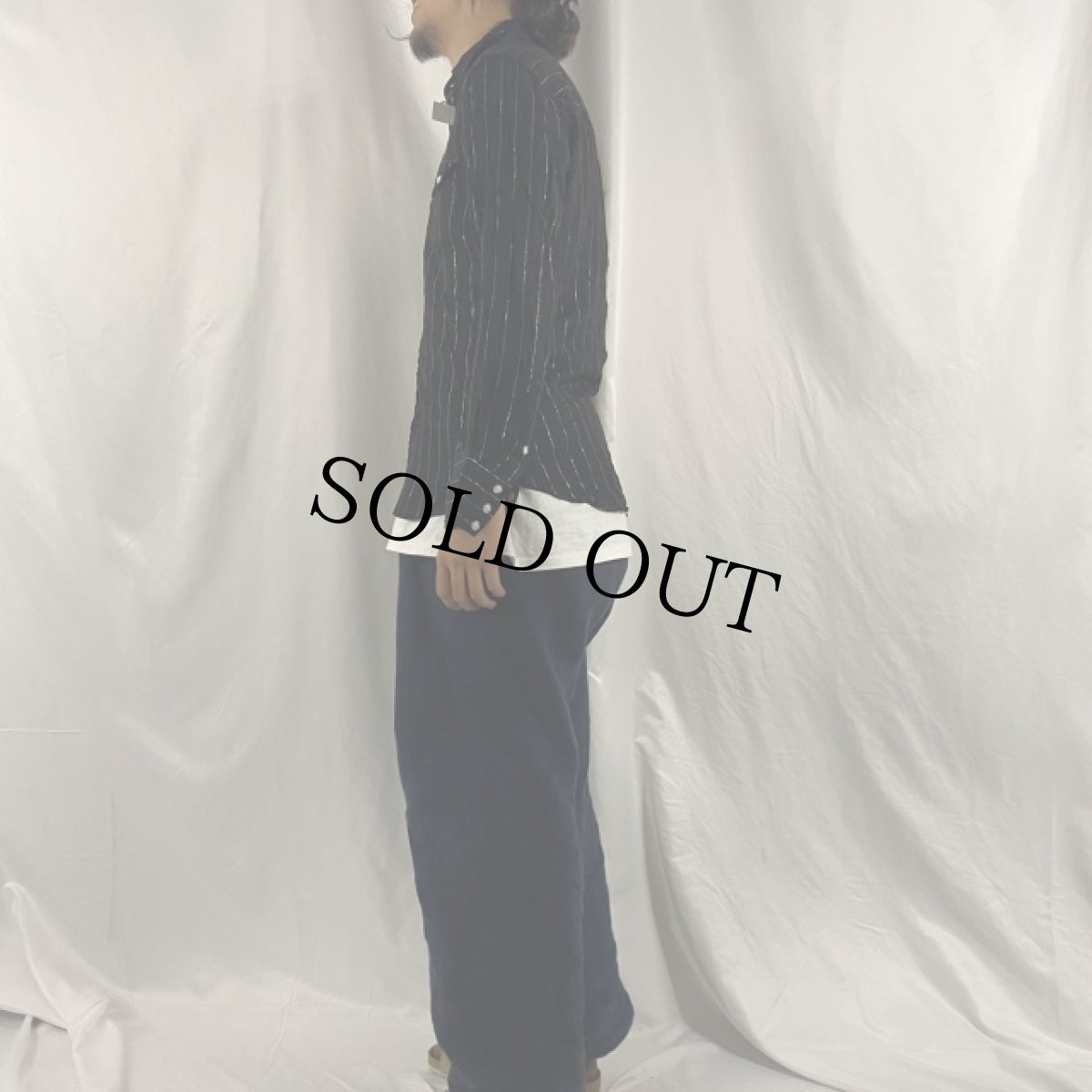 画像3: 50〜60's MILLER ストライプ柄×柄織り レーヨンウエスタンシャツ BLACK (3)