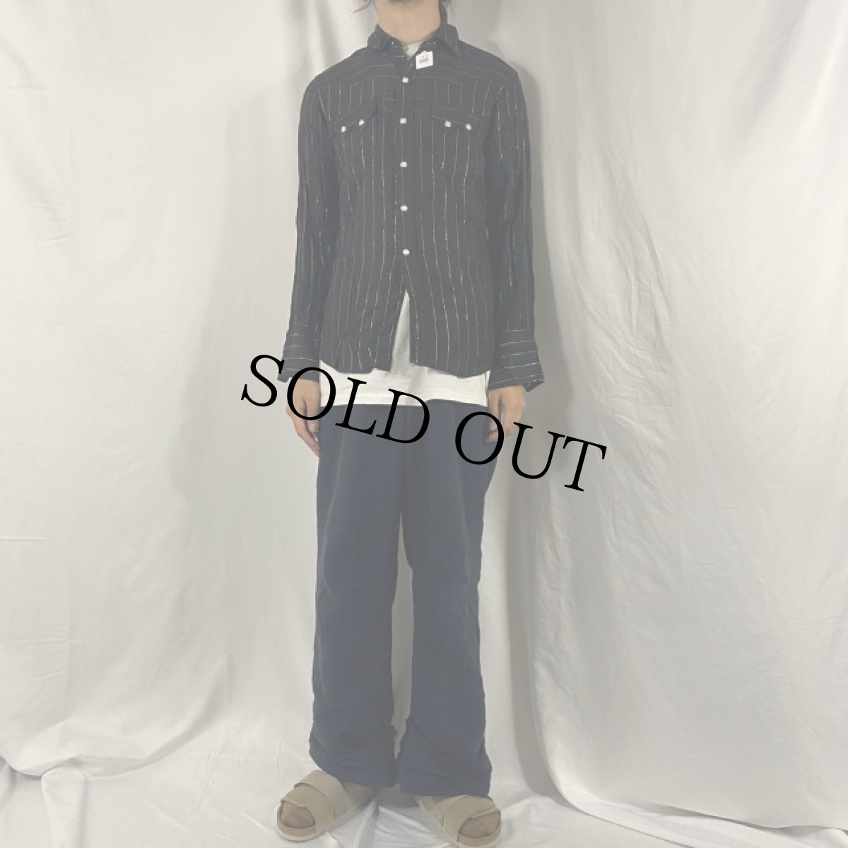 画像2: 50〜60's MILLER ストライプ柄×柄織り レーヨンウエスタンシャツ BLACK (2)