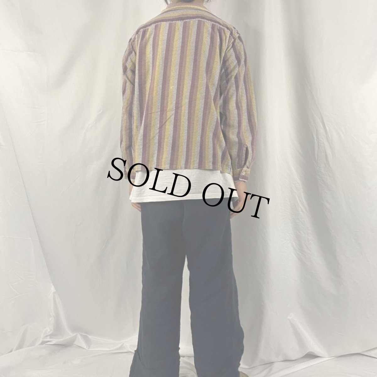 画像4: 50's Fleetline ボーダー×マルチストライプ柄 オープンカラープリントネルシャツ L (4)