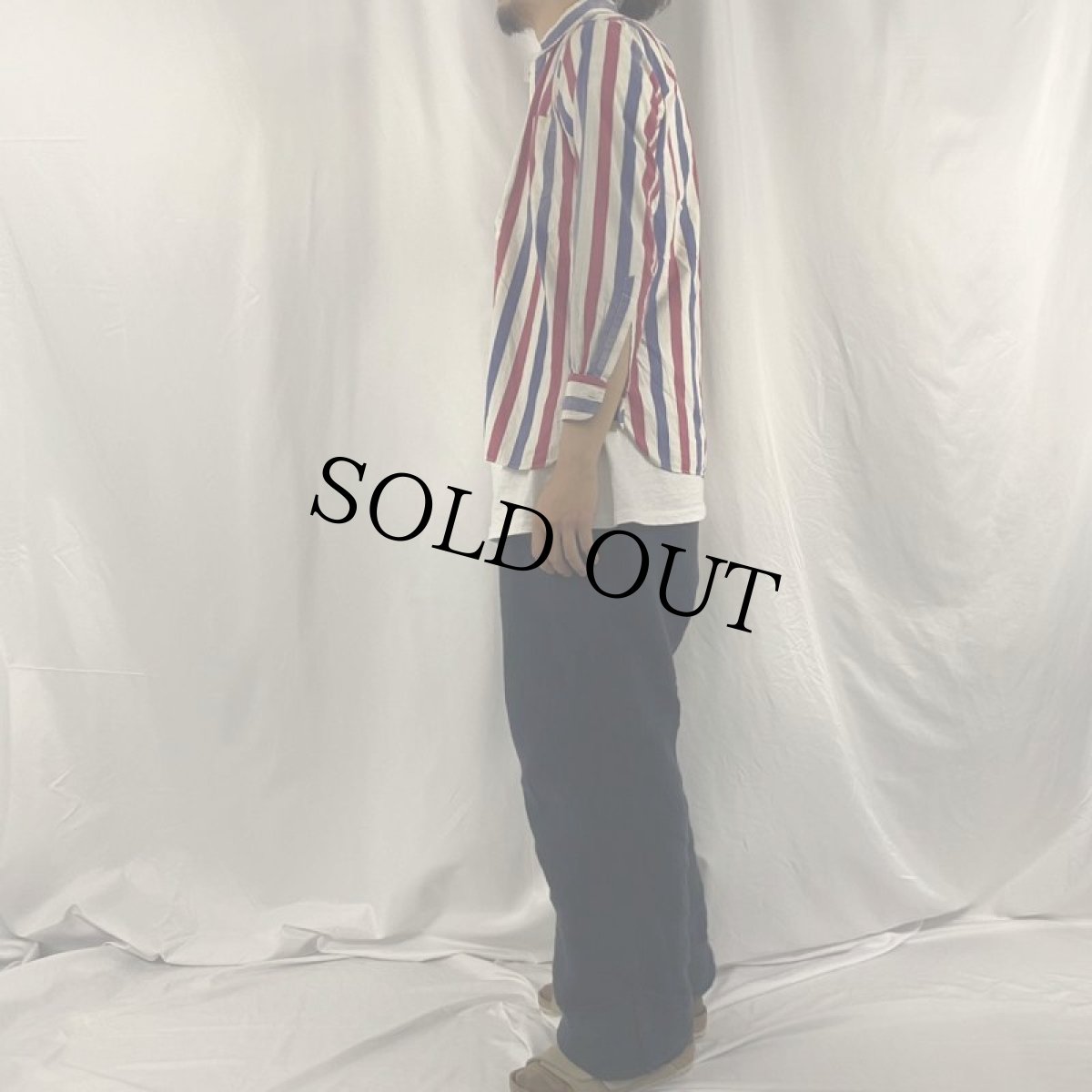 画像3: 30〜40's Huck Finn ストライプ柄 コットンブロードシャツ 131/2 (3)