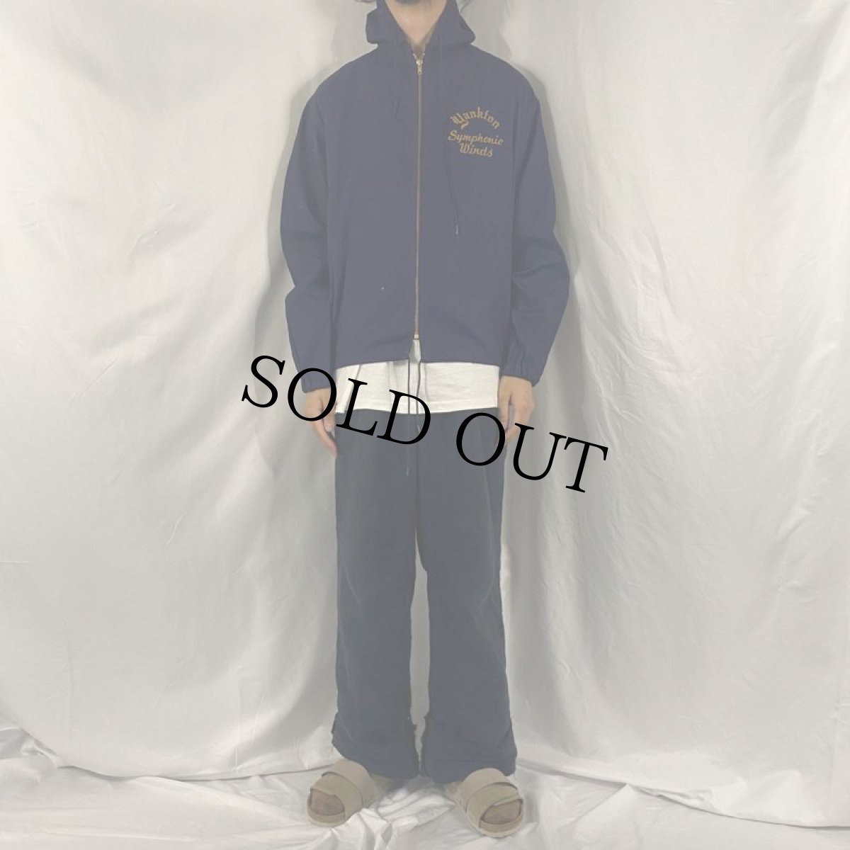 画像2: 60's Champion C中三角タグ "Yankton" フロッキープリント コットンフードジャケット L (2)