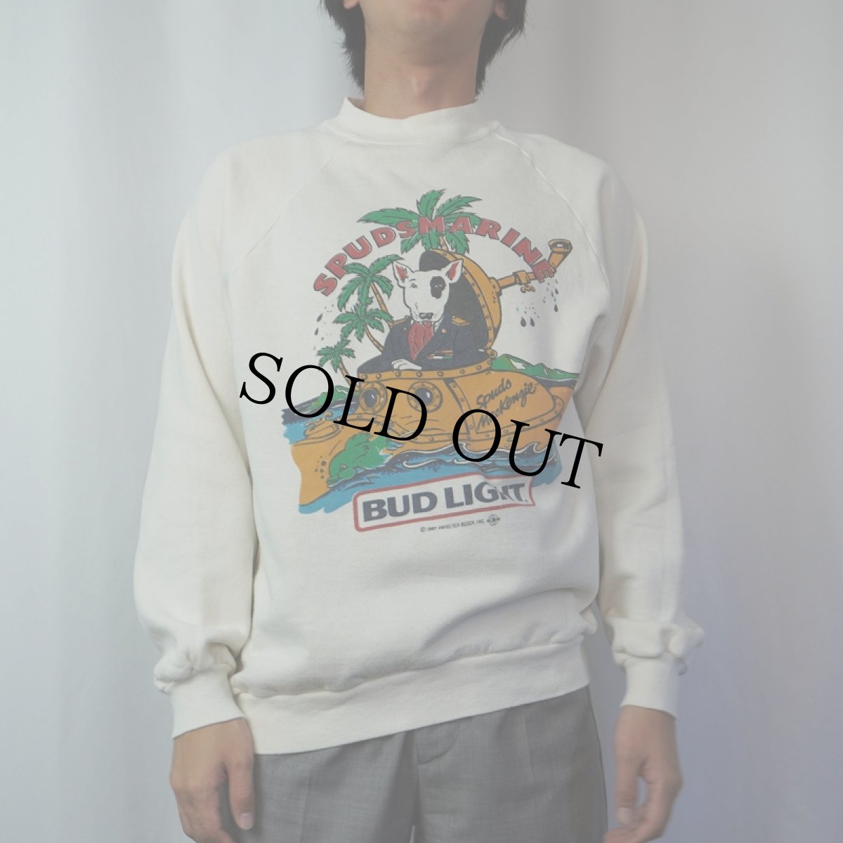 画像2: 80's BUD LIGHT USA製 "SPUDSMARINE" ビールメーカープリントラグランスウェット L (2)