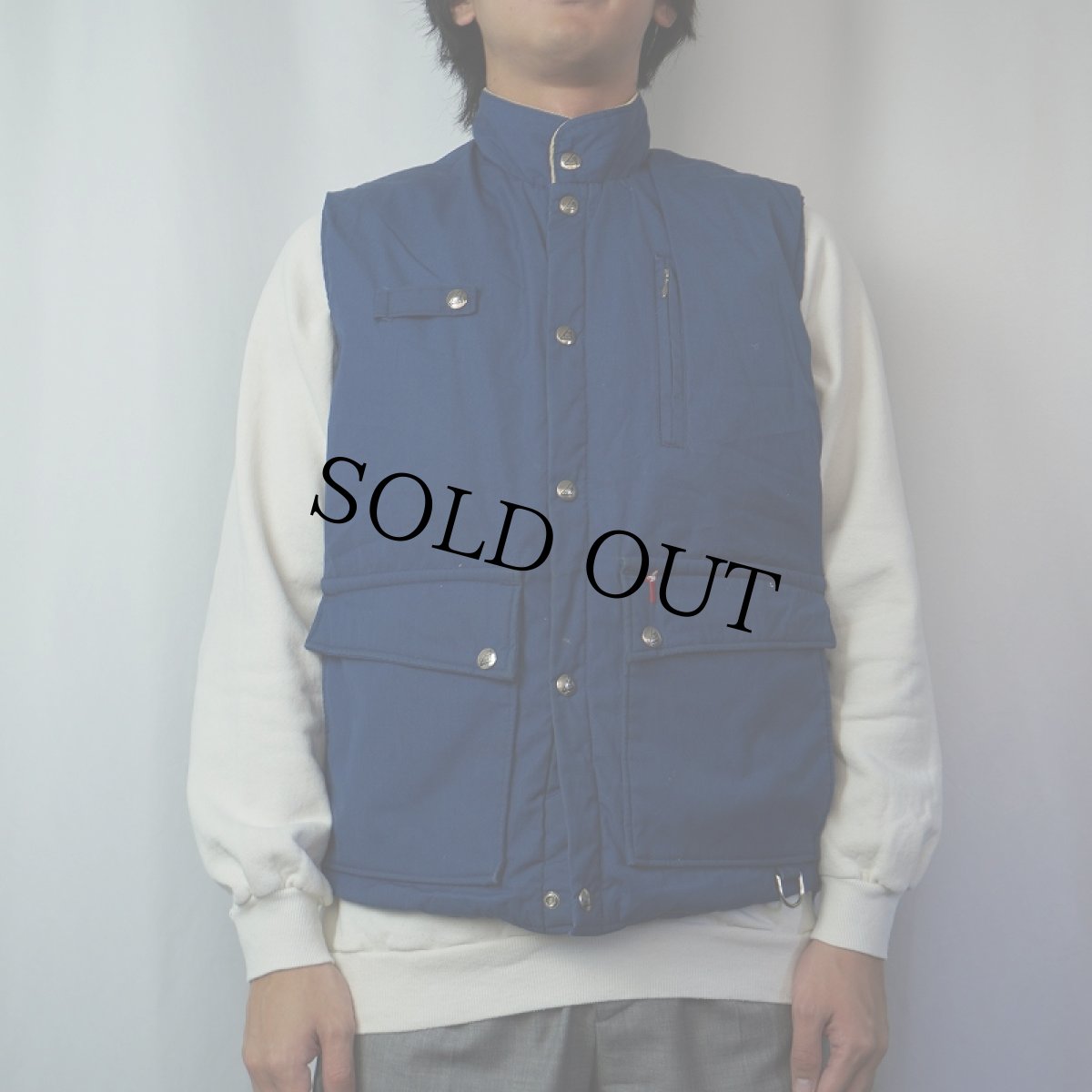 画像2: 80〜90's PEAK1 USA製 ポリエステル×コットン 中綿入りベスト NAVY SIZE C (2)
