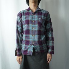 画像2: 50's Hollywood Junior "Viyella" チェック柄 ウール×コットン オープンカラーシャツ SIZE16 (2)