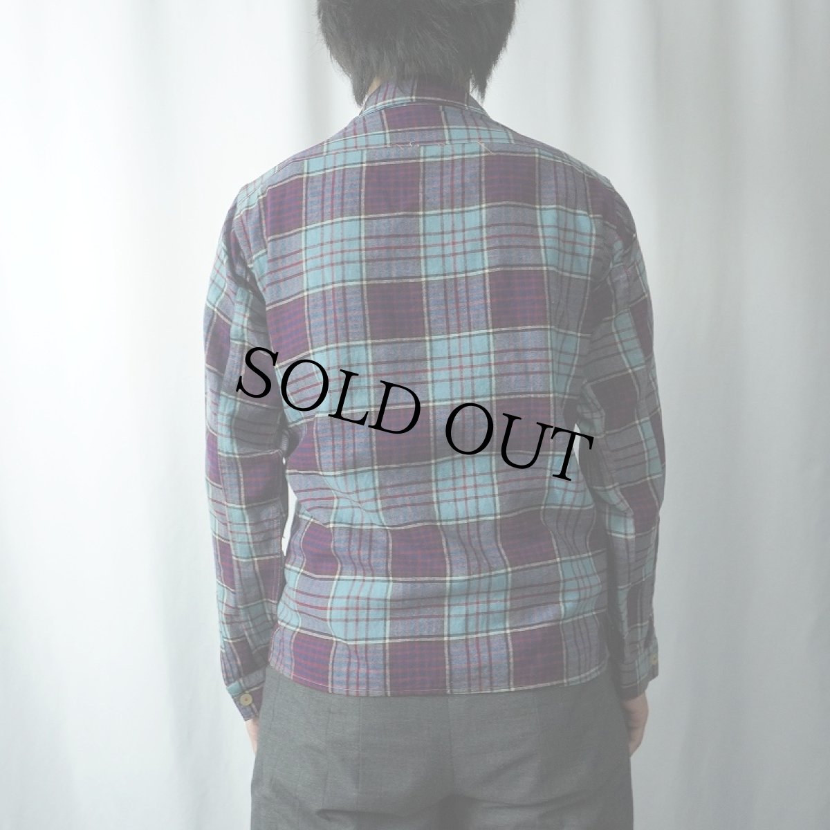 画像3: 50's Hollywood Junior "Viyella" チェック柄 ウール×コットン オープンカラーシャツ SIZE16 (3)