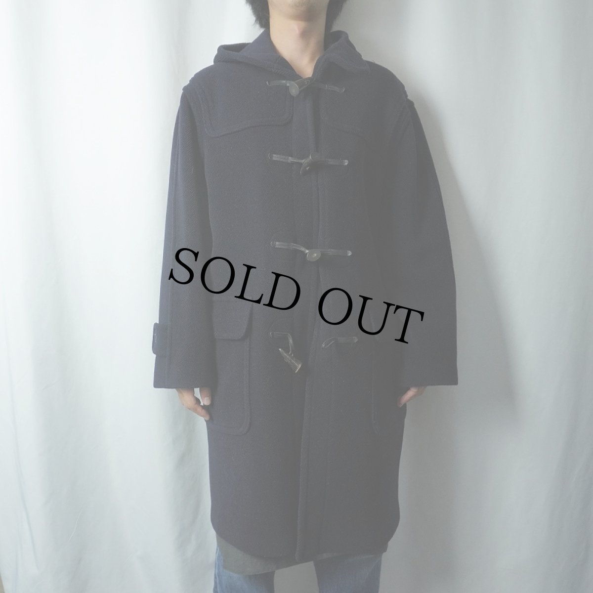 画像2: 80's Gloverall ENGLAND製 ヘリンボーン ウールダッフルコート NAVY SIZE38 (2)