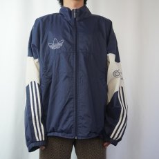 画像2: 80's adidas ロゴ刺繍 サイドラインナイロンジャケット NAVY XL (2)