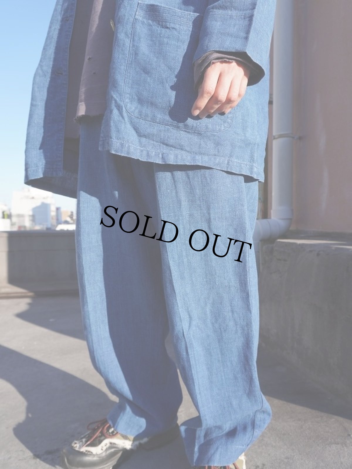 画像5: ELISABETH BY LIZ CLAIBORNE インディゴリネンジャケット/イージーパンツ SETUP SIZE14 (5)