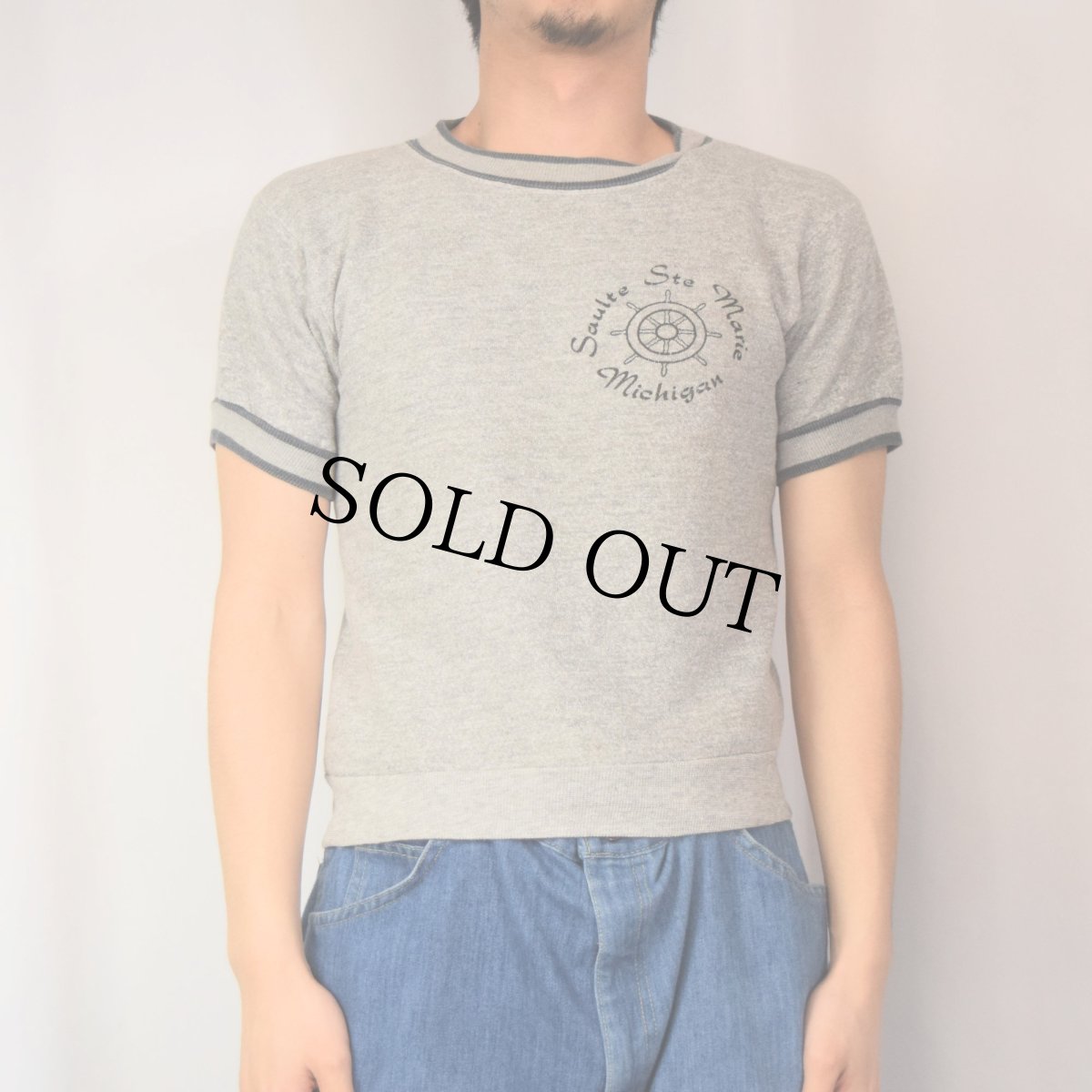 画像2: 〜60's "Saulte Ste Marie Michigan" リブボーダー プリント半袖スウェット (2)