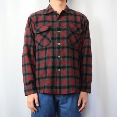 画像2: 50's PENDLETON オンブレーチェック柄 エルボーパッチ付き オープンカラーウールシャツ L (2)