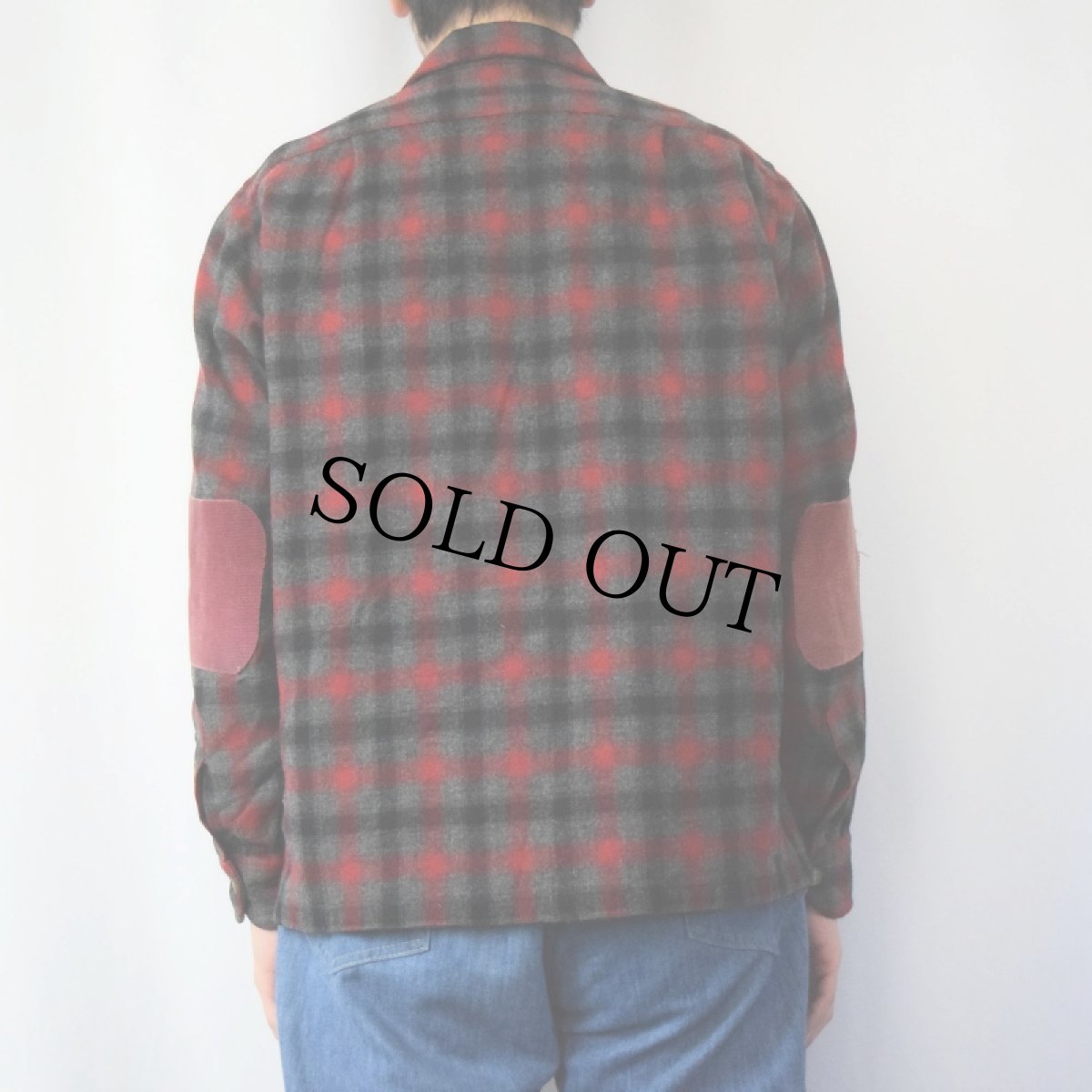 画像3: 50's PENDLETON オンブレーチェック柄 エルボーパッチ付き オープンカラーウールシャツ L (3)