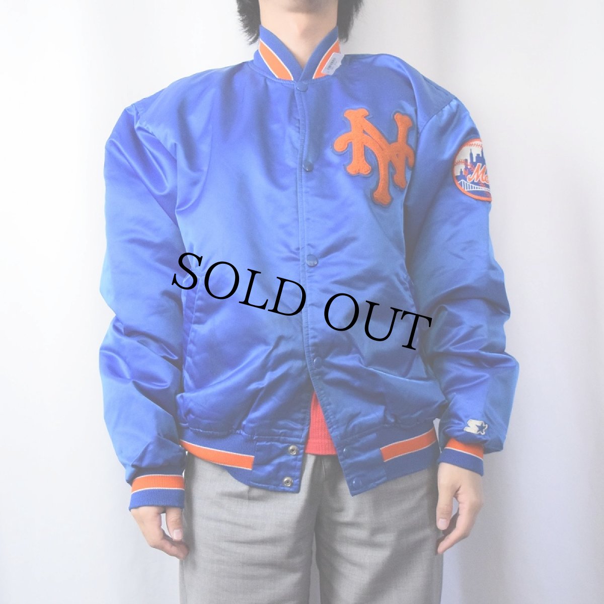 画像2: 80〜90's MLB "New York Mets" USA製 ロゴワッペン付き ナイロンスタジャン XL (2)