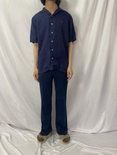 画像2: POLO Ralph Lauren "CALDWELL" オープンカラーリネンシャツ NAVY S (2)