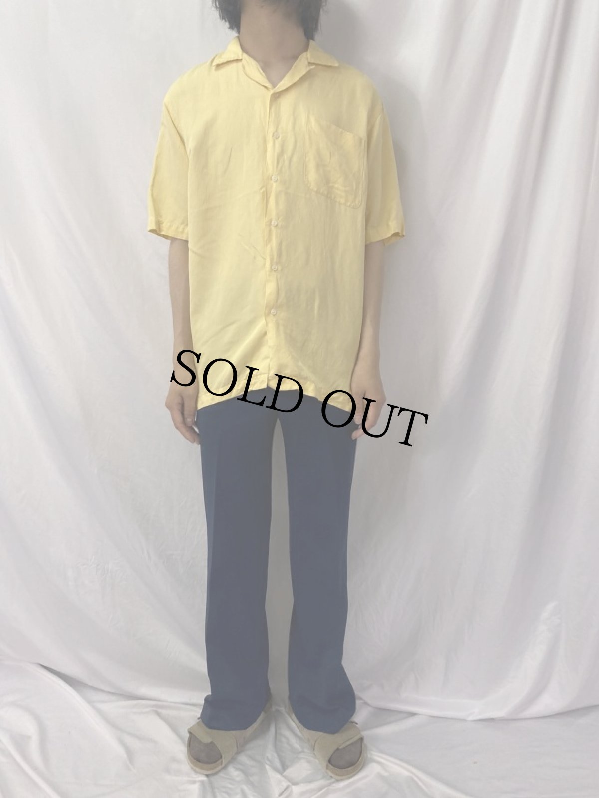 画像2: POLO Ralph Lauren "CALDWELL" シルク×リネン オープンカラーシャツ M (2)