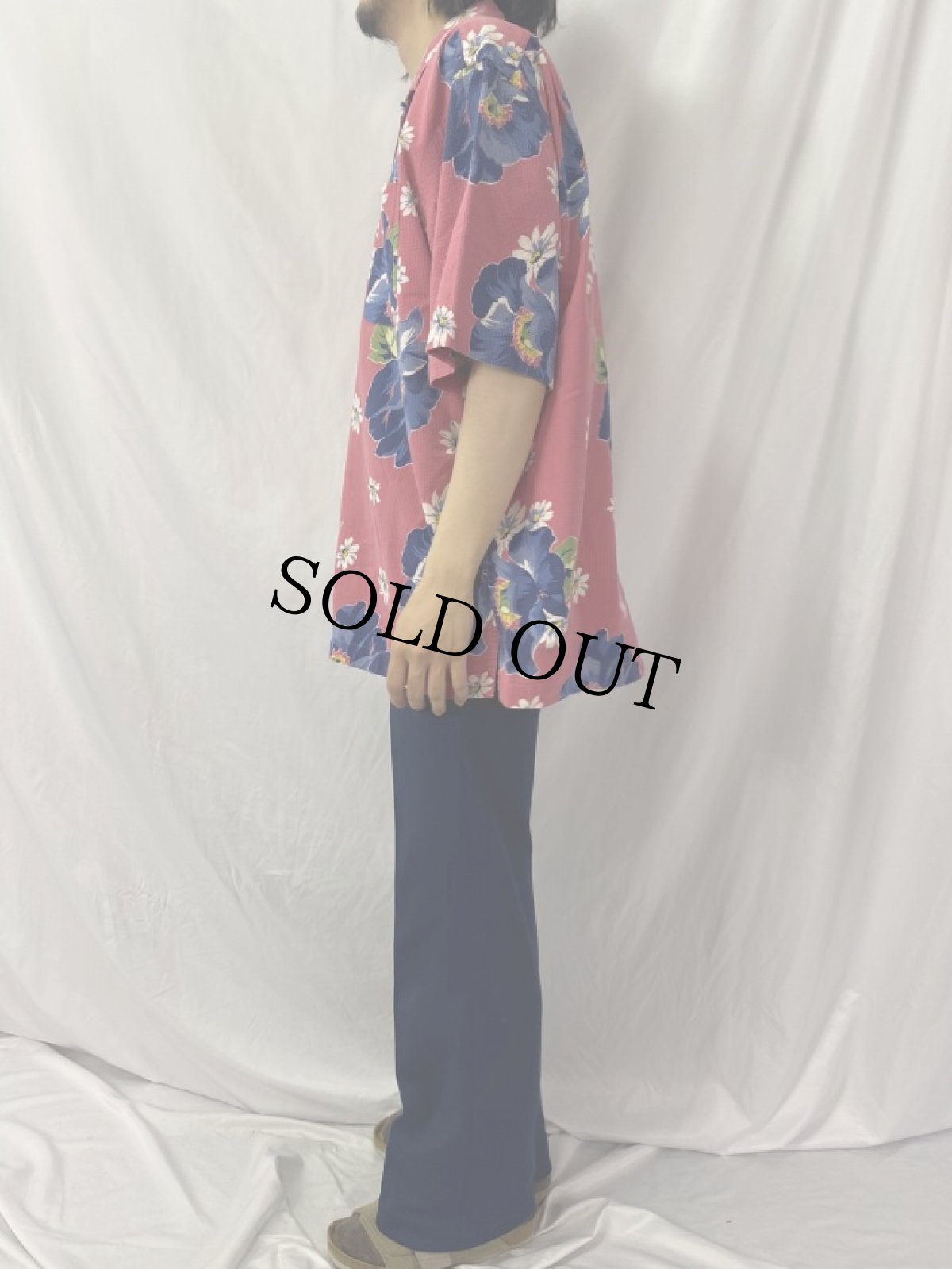 画像3: 90's〜 POLO Ralph Lauren "BERKLEY" ハイビスカス柄 シアサッカーアロハシャツ L (3)