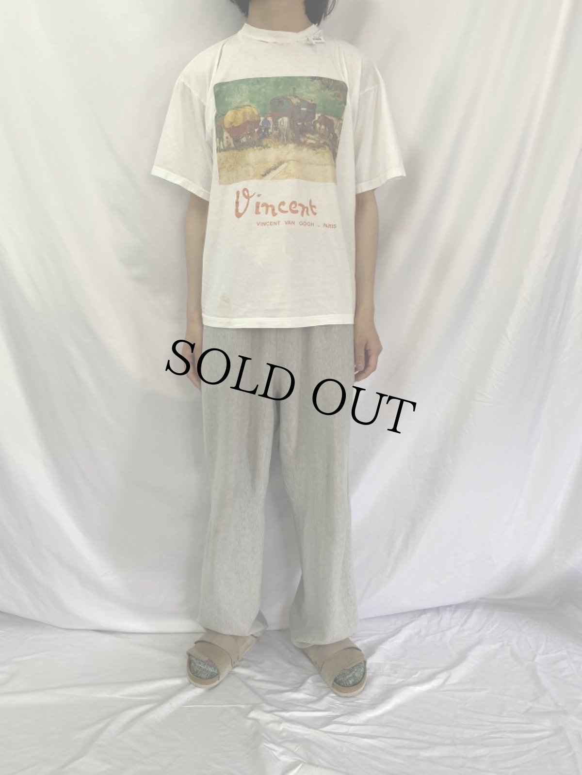 画像2: 90's〜 VINCENT VAN GOGH "Gypsy Camp near Arles" アートプリントTシャツ (2)