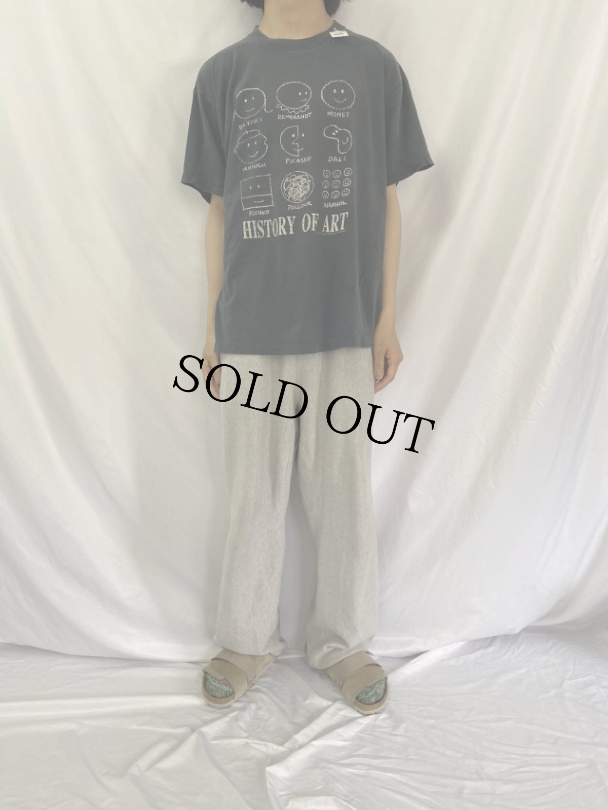 画像2: 90's "HITORY OF ART" アーティストイラストプリントTシャツ BLACK (2)