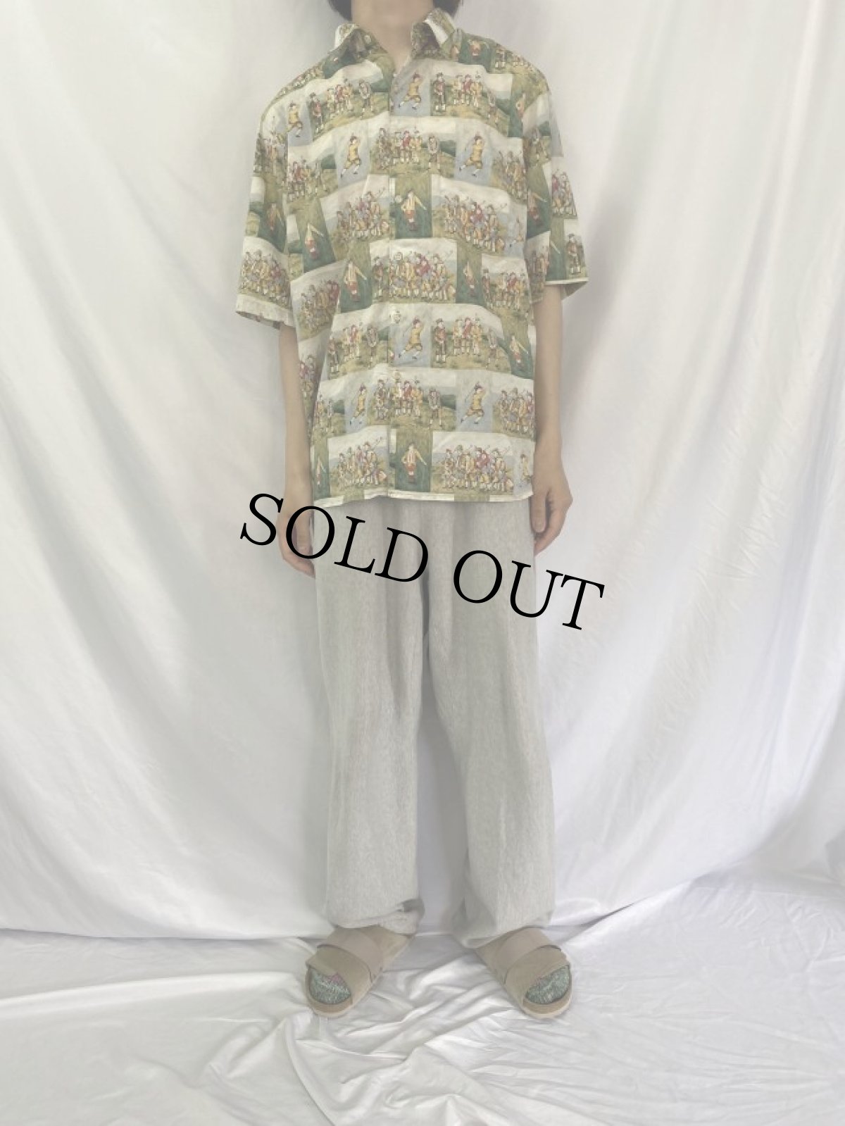 画像2: Guy Buffet Collection by Reyn Spooner アート柄コットンシャツ L (2)