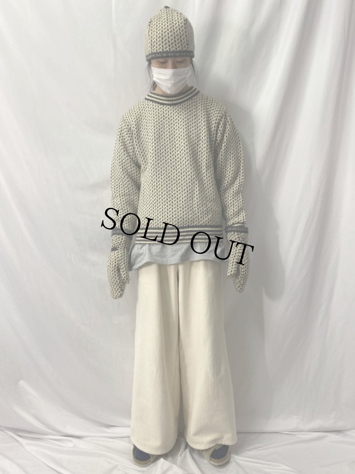 画像3: 70〜80's L.L.Bean NORWAY製 バーズアイ ウールニットセーター/ニットキャップ/手袋 3点SET M (3)