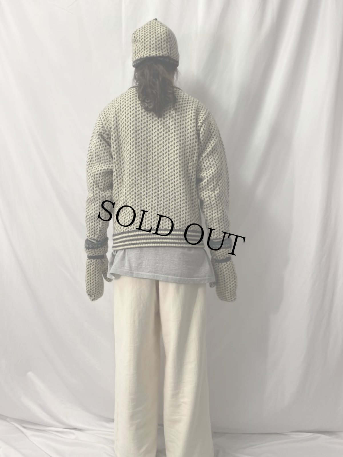 画像5: 70〜80's L.L.Bean NORWAY製 バーズアイ ウールニットセーター/ニットキャップ/手袋 3点SET M (5)