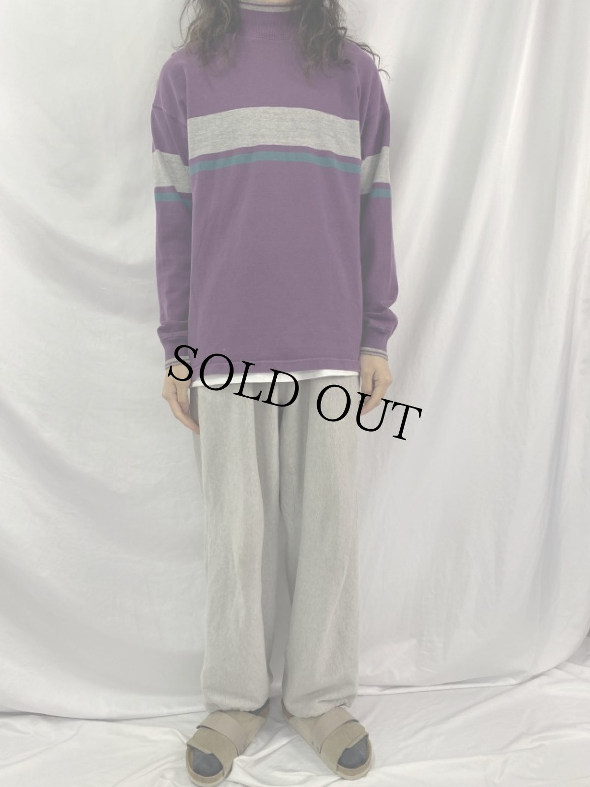 画像2: 80's L.L.Bean USA製 ボーダー柄 モックネックスウェット M (2)