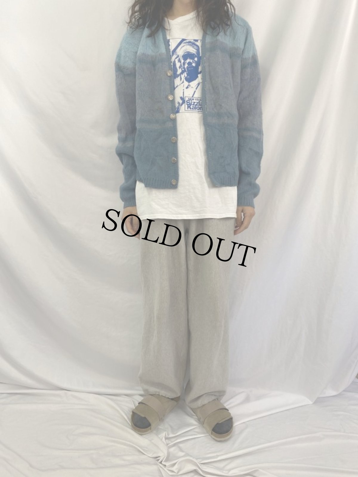 画像2: 60's CAMPUS USA製 グラデーションボーダー柄 モヘアシャギーニットカーディガン (2)