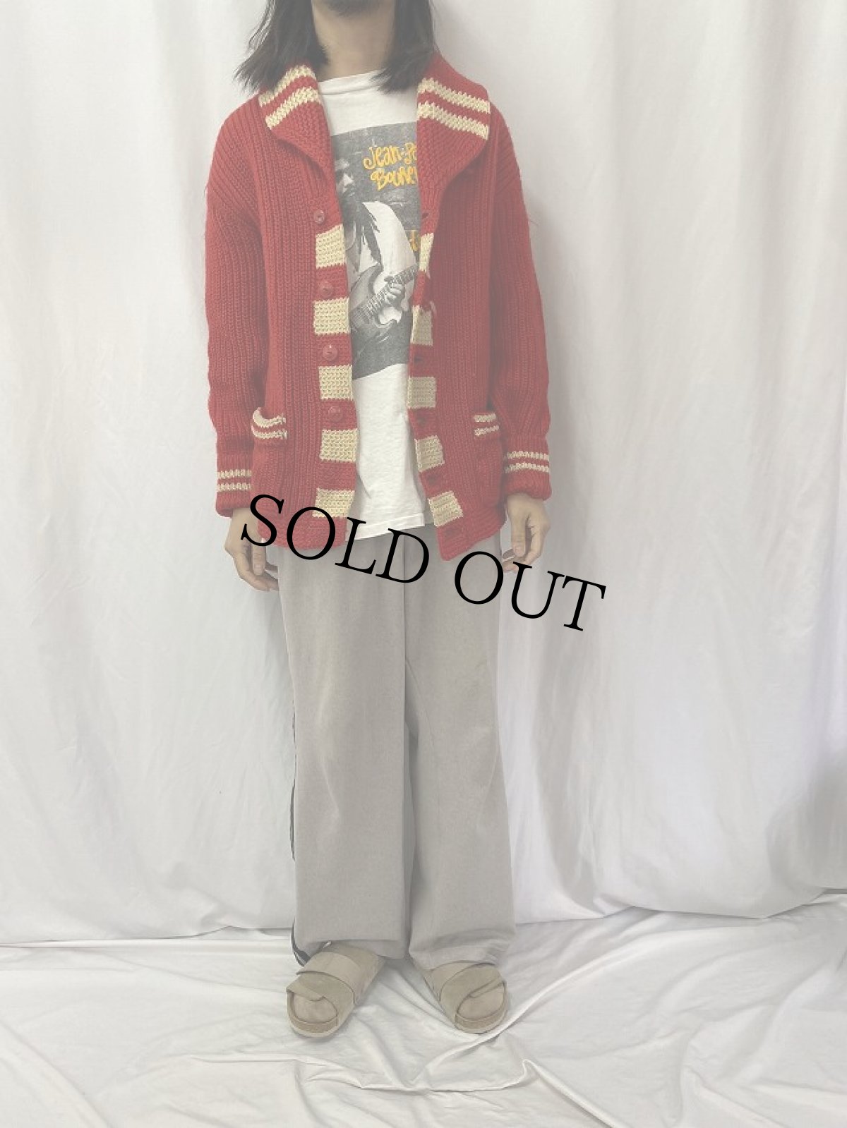 画像2: 50〜60's BONSPIER ショールカラー ウールニットカーディガン (2)