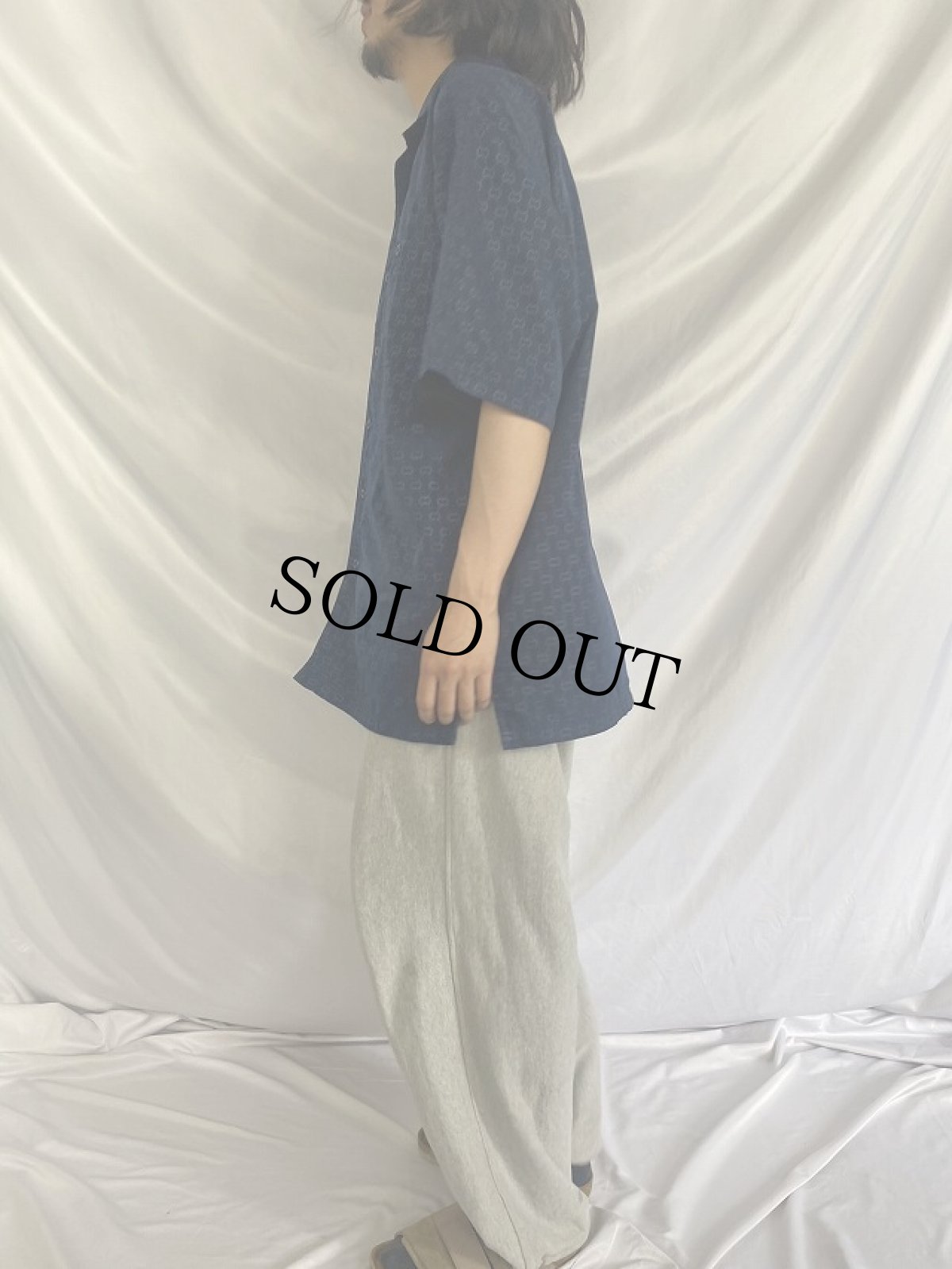 画像3: 90's〜 SYNERGY パロディ モノグラム柄 ポリエステルオープンカラーシャツ L (3)