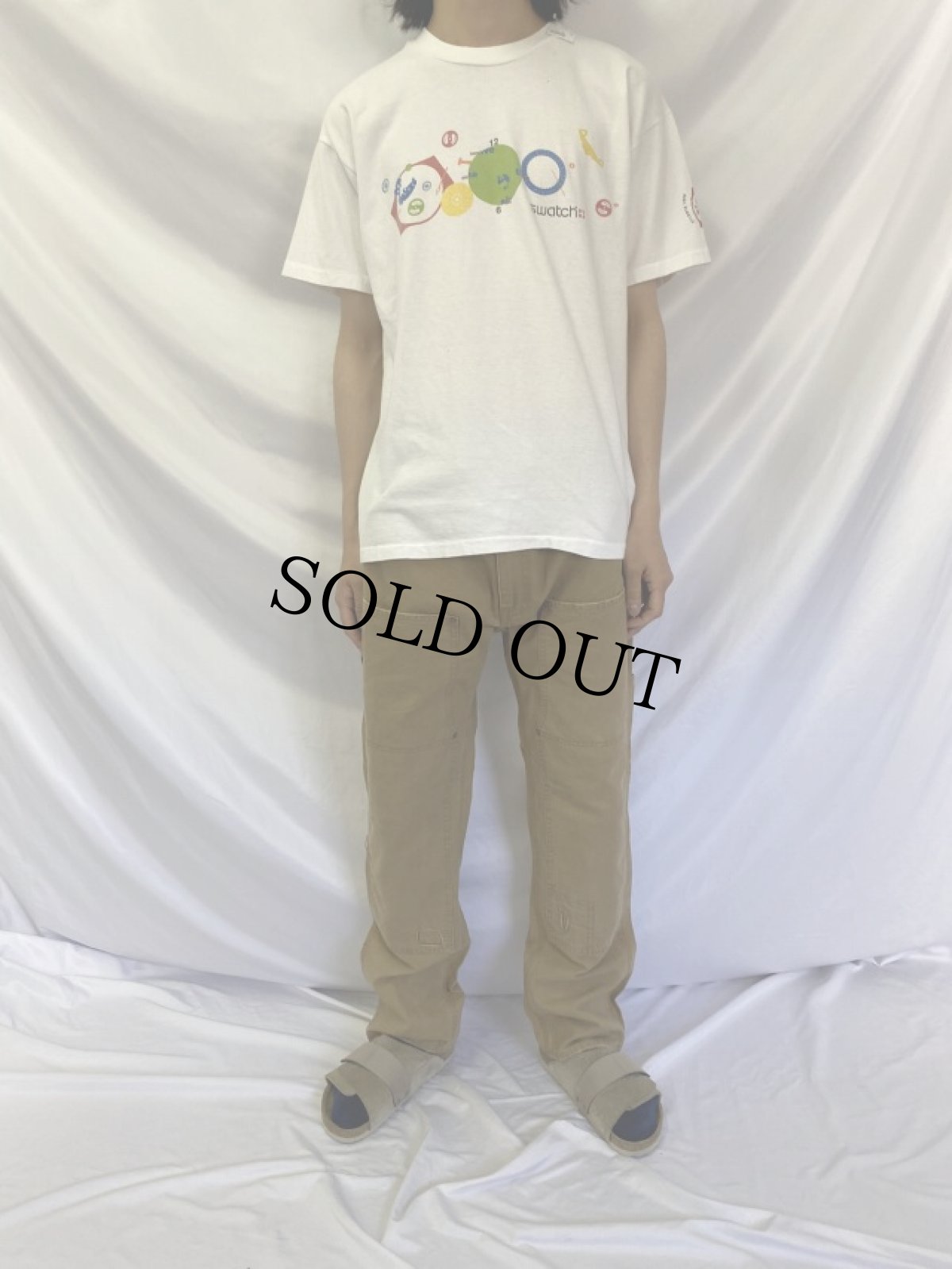 画像2: 90's swatch USA製 時計ブランド スタッフTシャツ L (2)