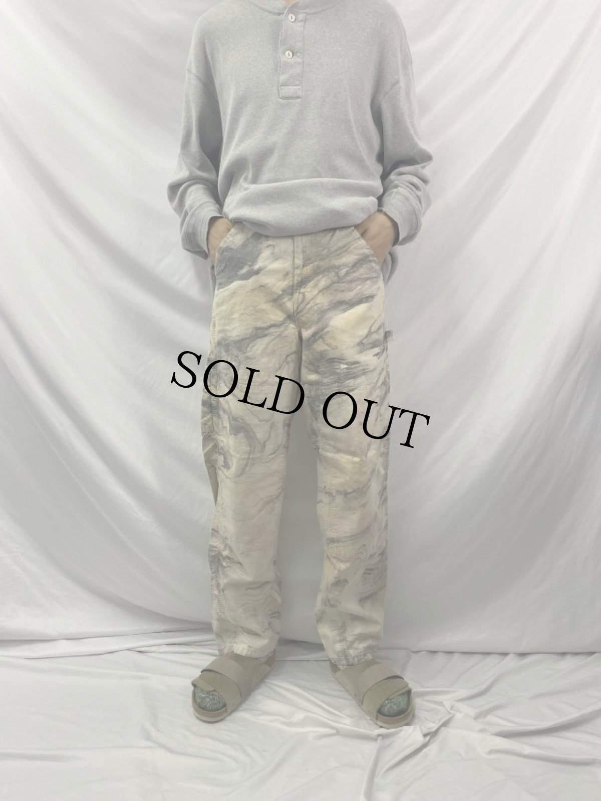 画像2: 80's マーブル染め ダブルニー ペインターパンツ W33 (2)