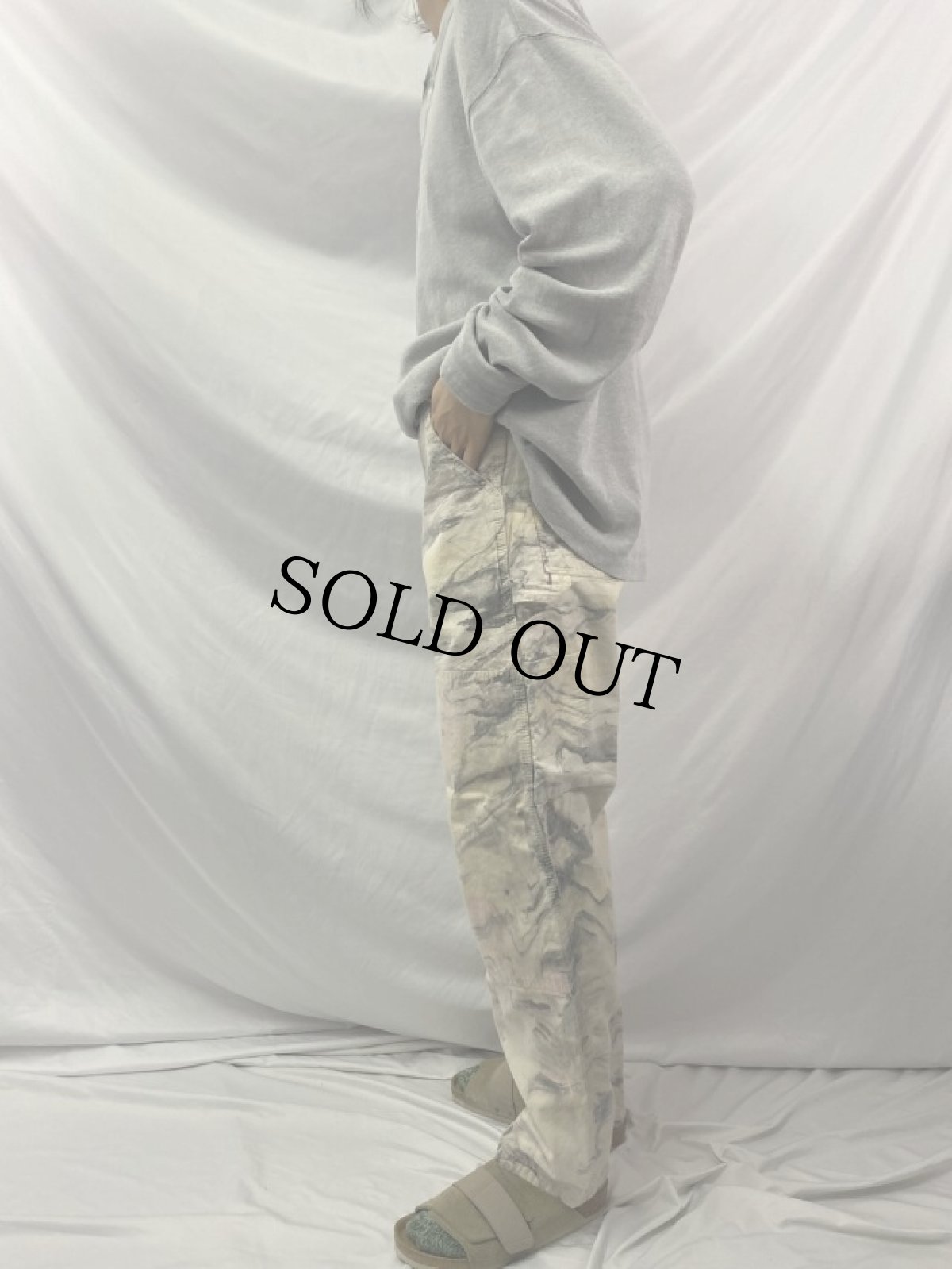 画像3: 80's マーブル染め ダブルニー ペインターパンツ W33 (3)