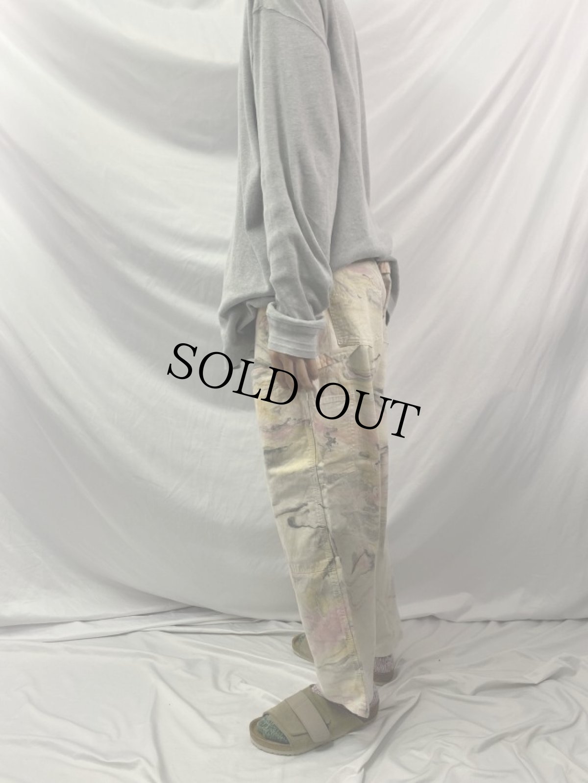 画像3: 80's マーブル染め ダブルニー ペインターパンツ W35 (3)